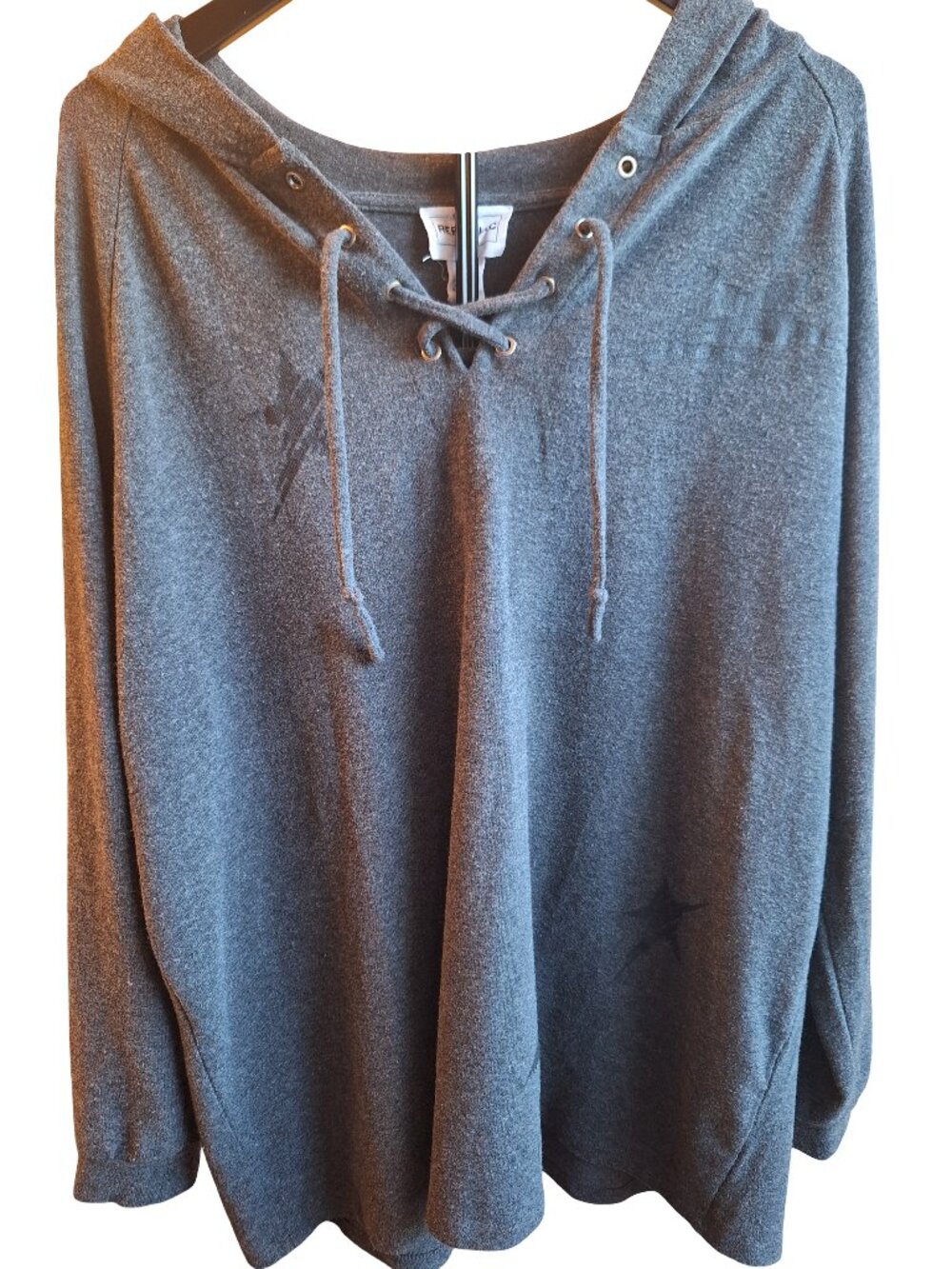 For The Republic Gray Star Lace Up Hoodie Sweater 1X Athleisure Loungewear Cozy